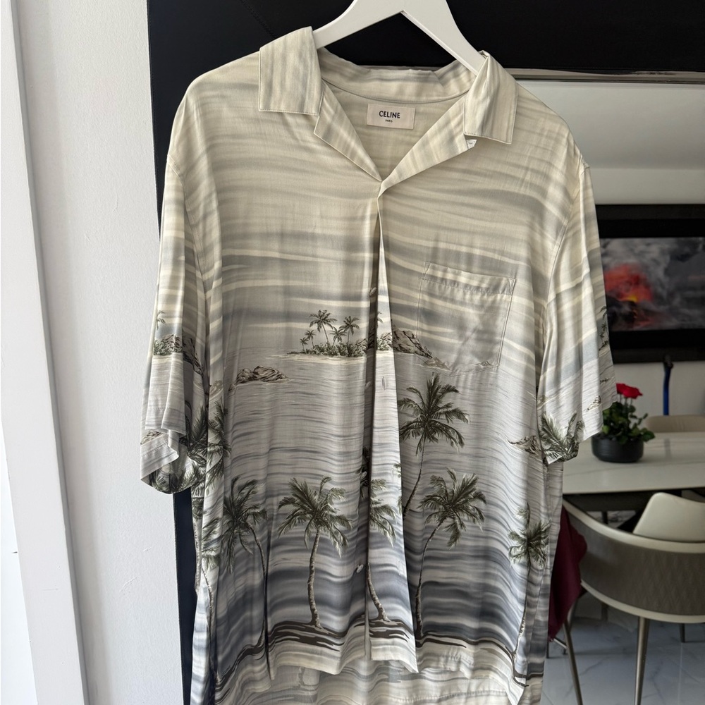 Celine Palm Tree Button-Up Shirt in Gray Tones